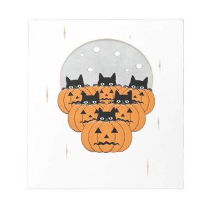 Halloween Cats Pumpkins Black Background Illus Notepad