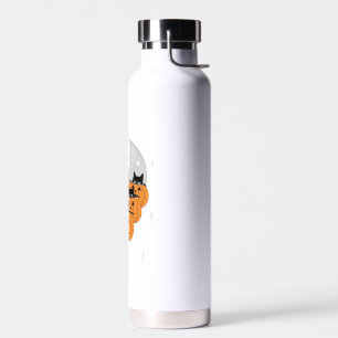 Halloween Cats Pumpkins Black Background Illus Water Bottle