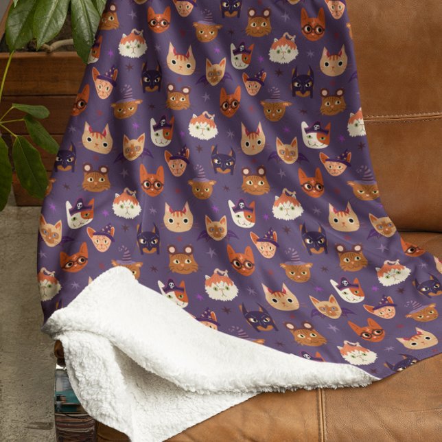 Halloween Cats Purple Sherpa Blanket (Creator Uploaded)
