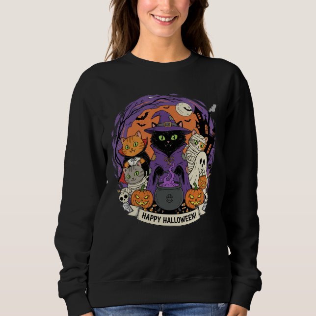 Halloween Cats Sweatshirt For Cat Lovers (Front)