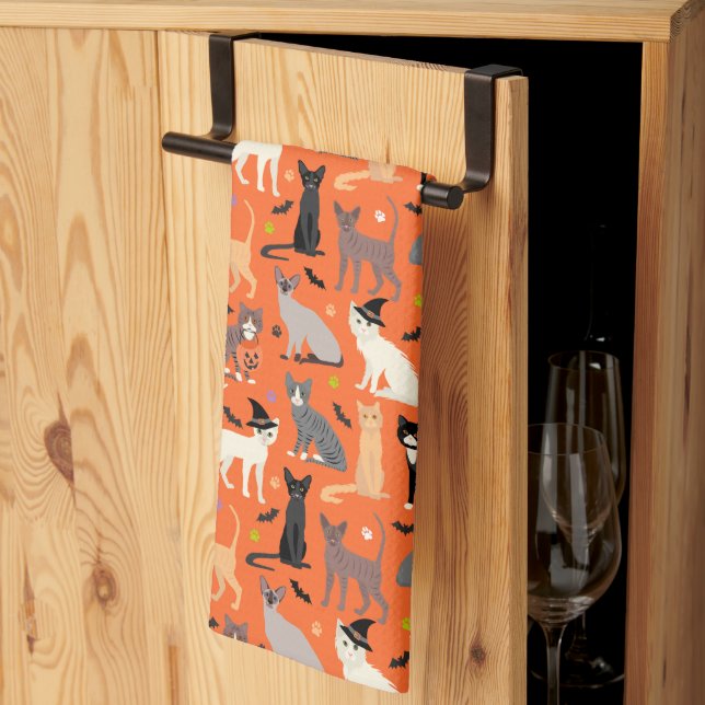 Halloween Cats Tea Towel (Thirds Fold)