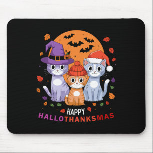 Halloween Cats Thanksgiving Christmas Happy Hallot Mouse Pad