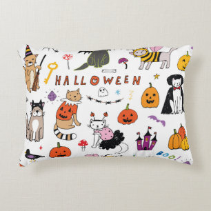 Halloween Cats Vintage Line Pattern Decorative Cushion