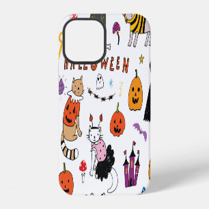 Halloween Cats Vintage Line Pattern iPhone 12 Case