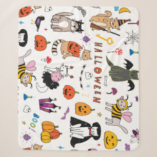 Halloween Cats Vintage Line Pattern Sherpa Blanket