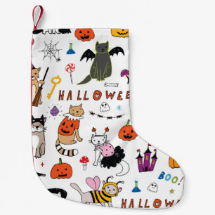 Halloween Cats Vintage Line Pattern Small Christmas Stocking