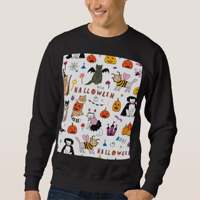 Halloween Cats Vintage Line Pattern Sweatshirt (Front)