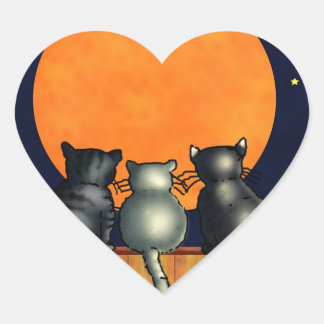 Halloween Cats Watch the Moon - Vintage Style Heart Sticker
