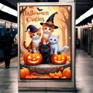 Halloween Cats with Pumpkins Wall Poster