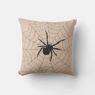 Halloween Caught in a Web Spider Burlap Cushion
