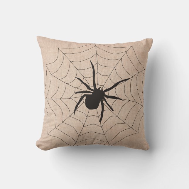 Halloween Caught in a Web Spider Burlap Cushion (Front)