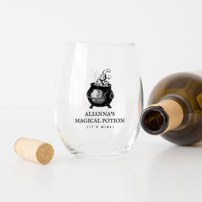 Halloween cauldron funny magical potion stemless wine glass (Creator Uploaded)