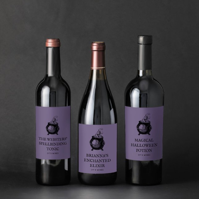 Halloween cauldron funny purple potion wine label (Creator Uploaded)