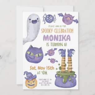 Halloween Cauldron Spooky Witch Purple Birthday Invitation