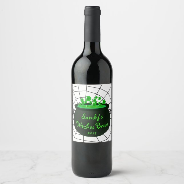 Halloween Cauldron Witches Brew Cobweb Wine Label (Front)