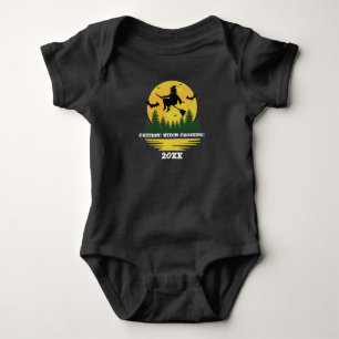 Halloween Caution Witch Crossing Flying Broomstick Baby Bodysuit