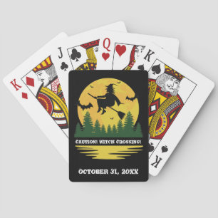 Halloween Caution Witch Crossing Flying Broomstick Playing Cards