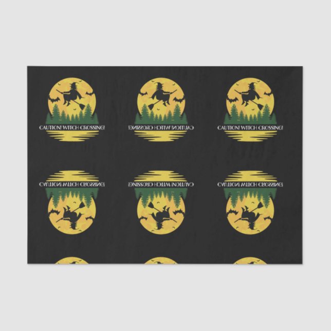 Halloween Caution Witch Crossing Flying Broomstick Tissue Paper (Front)