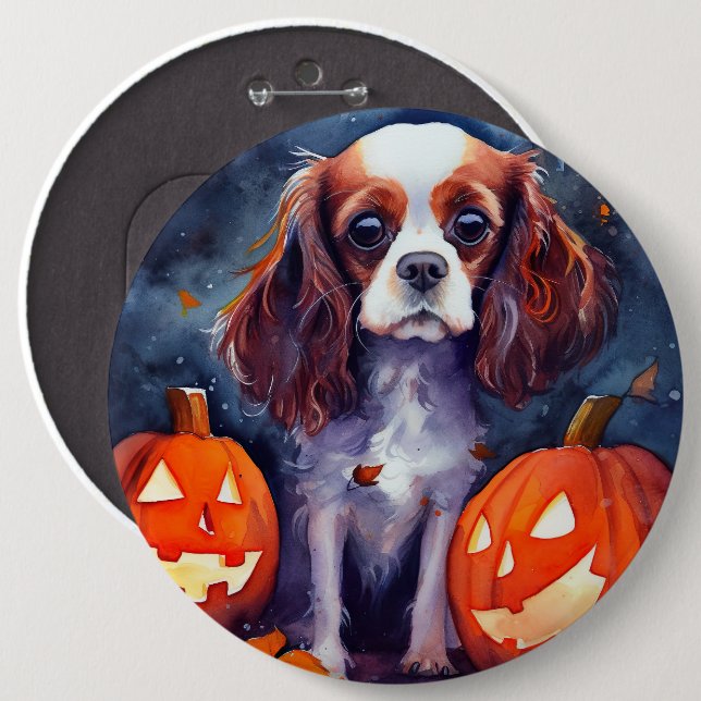 Halloween Cavalier King Charles Spaniel Pumpkins 6 Cm Round Badge (Front & Back)