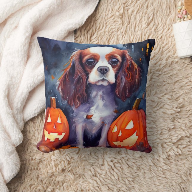 Halloween Cavalier King Charles Spaniel Pumpkins Cushion (Blanket)