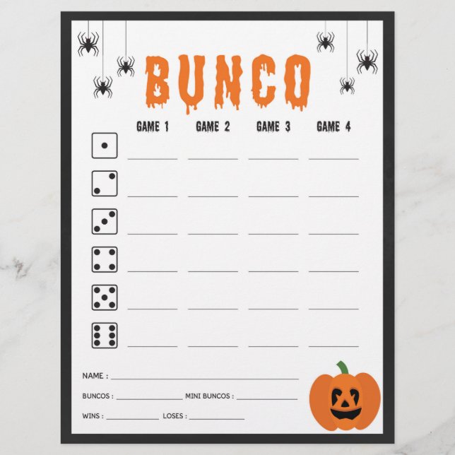 Halloween Celebration Bunco Game Score Card (Front)