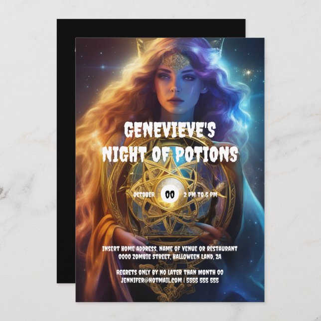 Halloween celtic witch fantasy fortune teller girl invitation (Front/Back)