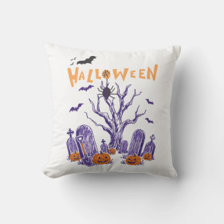 Halloween Cemetery Bats Pumpkin Cushion