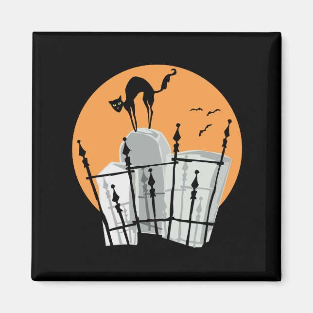 Halloween Cemetery Cat Magnet (Front)