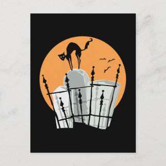 Halloween Cemetery Cat Postcard