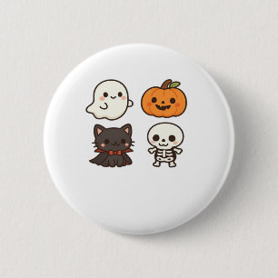 Halloween Characters – Ghost, Pumpkin, Black Cat & 6 Cm Round Badge