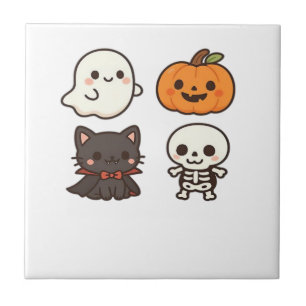 Halloween Characters – Ghost, Pumpkin, Black Cat & Ceramic Tile