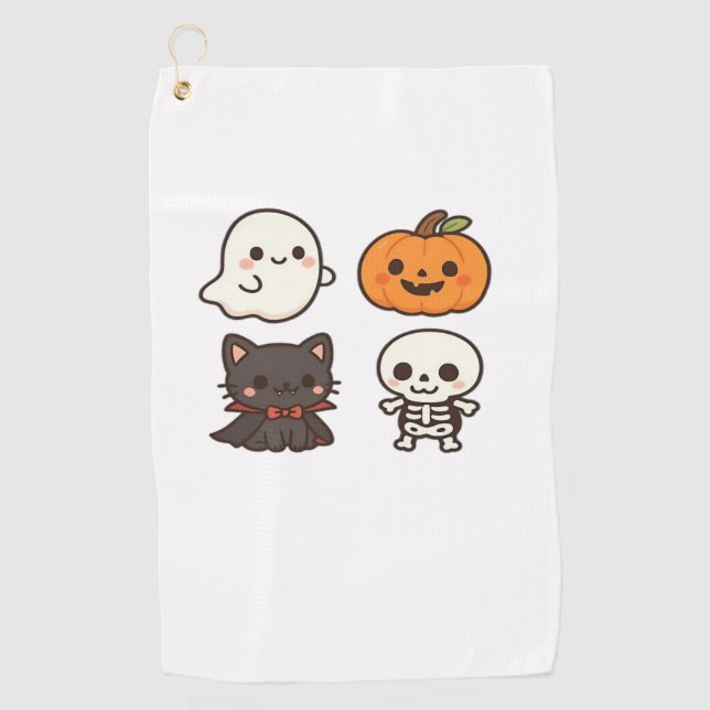 Halloween Characters – Ghost, Pumpkin, Black Cat & Golf Towel (Front)