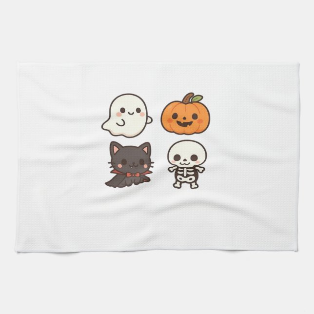 Halloween Characters � Ghost, Pumpkin, Black Cat & Tea Towel (Horizontal)