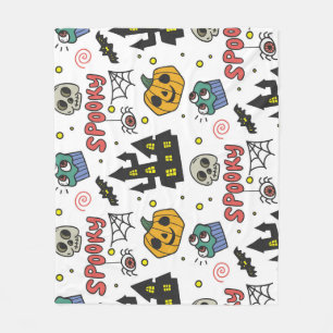Halloween Characters: Whimsical Seamless Pattern Fleece Blanket