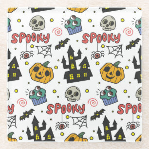 Halloween Characters: Whimsical Seamless Pattern Glass Coaster