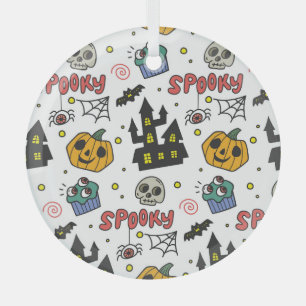 Halloween Characters: Whimsical Seamless Pattern Glass Tree Decoration