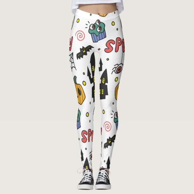 Halloween Characters: Whimsical Seamless Pattern Leggings (Front)