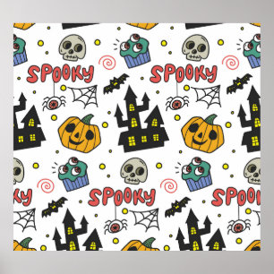 Halloween Characters: Whimsical Seamless Pattern Poster