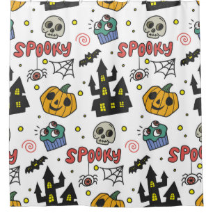 Halloween Characters: Whimsical Seamless Pattern Shower Curtain