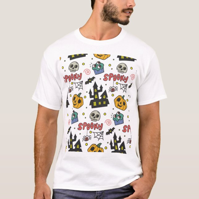 Halloween Characters: Whimsical Seamless Pattern T-Shirt (Front)