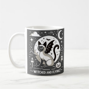 Halloween Charm: Siamese Cat in Whimsical Flight Coffee Mug