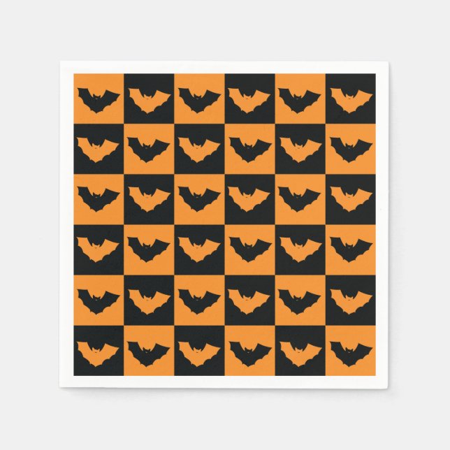 Halloween Checkers Pattern with Bats Napkin (Front)