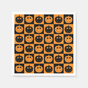 Halloween Checkers Pattern with Pumpkins Napkin