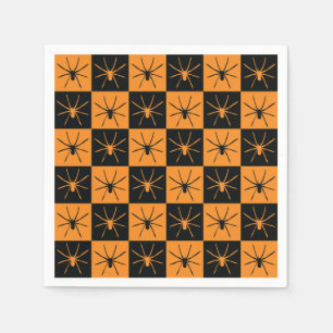 Halloween Checkers Pattern with Spiders Napkin
