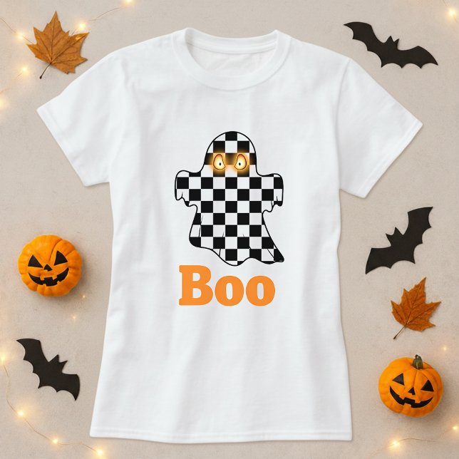 Halloween Chequerboard Ghost Boo T-Shirt (Creator Uploaded)