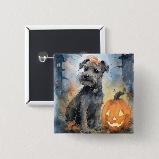 Halloween Chesapeake Bay Terrier With Pumpkins 15 Cm Square Badge (Front & Back)