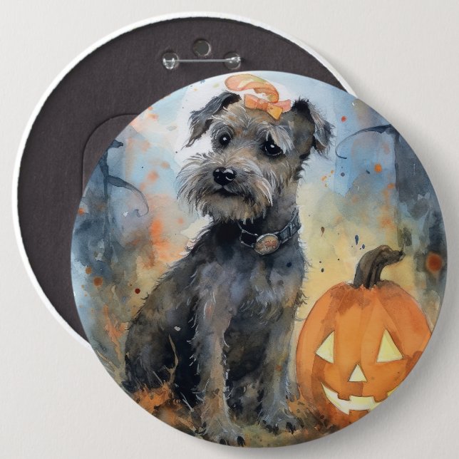 Halloween Chesapeake Bay Terrier With Pumpkins 6 Cm Round Badge (Front & Back)