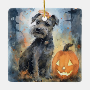 Halloween Chesapeake Bay Terrier With Pumpkins Ceramic Ornament