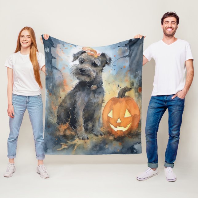 Halloween Chesapeake Bay Terrier With Pumpkins Fleece Blanket (In Situ)
