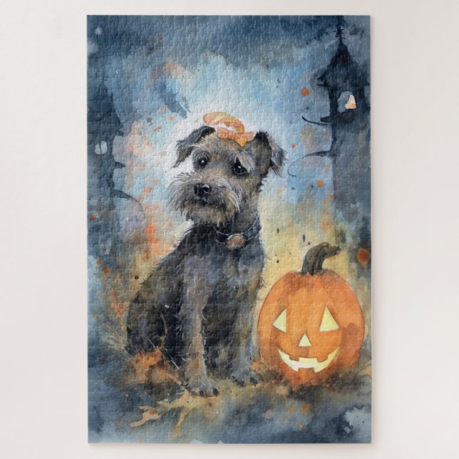 Halloween Chesapeake Bay Terrier With Pumpkins Jigsaw Puzzle (Vertical)